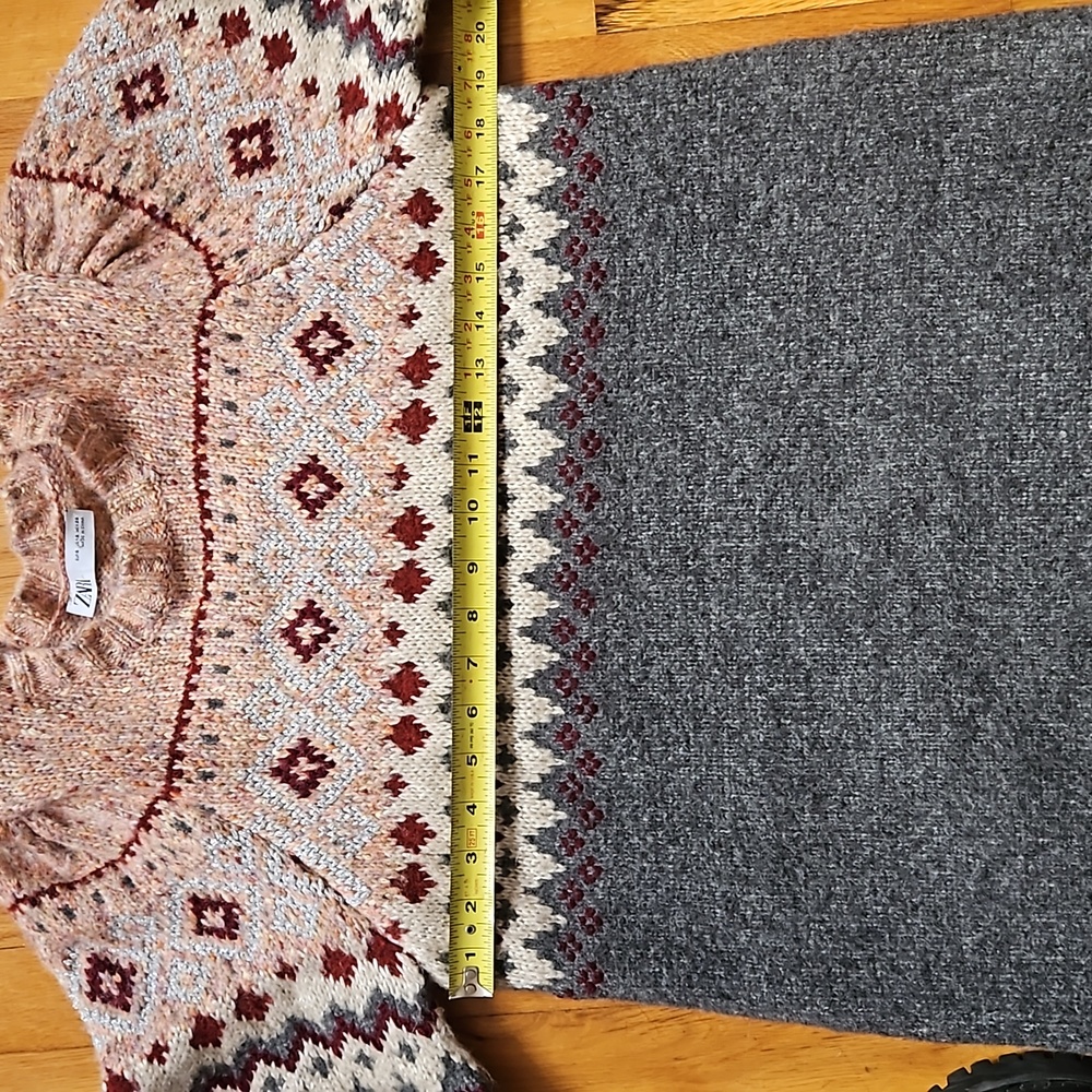 NWOT Rare Zara Fair Isle knit Balloon Sleeve Jacquard Dress small - Picture 10 of 13
